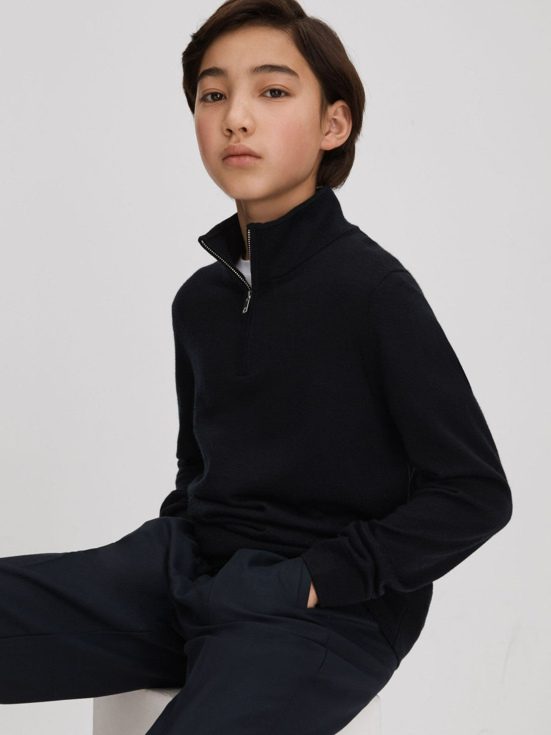 3-9 yrs Wool Half-Zip Funnel Neck Jumper in Navy Children & Baby | Reiss