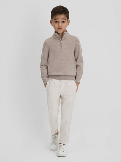 9-13 yrs Wool Half-Zip Funnel Neck Jumper in Wheat Melange Children & Baby | Reiss