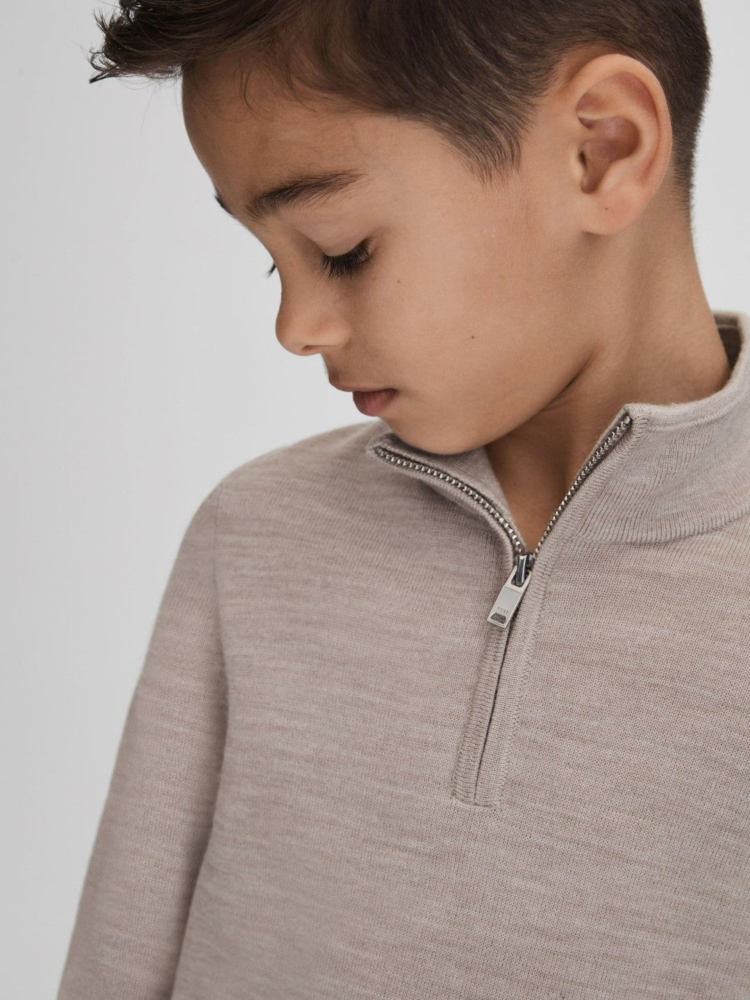 9-13 yrs Wool Half-Zip Funnel Neck Jumper in Wheat Melange Children & Baby | Reiss