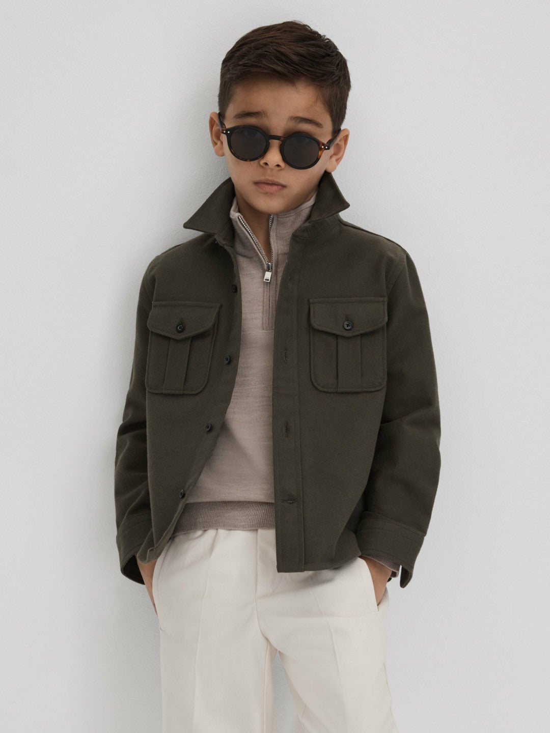 9-13 yrs Wool Half-Zip Funnel Neck Jumper in Wheat Melange Children & Baby | Reiss