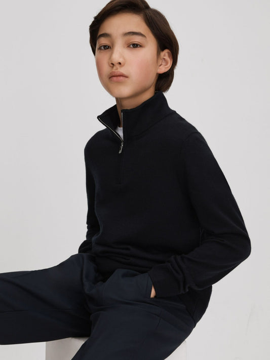 9-13 yrs Wool Half-Zip Funnel Neck Jumper in Navy Children & Baby | Reiss