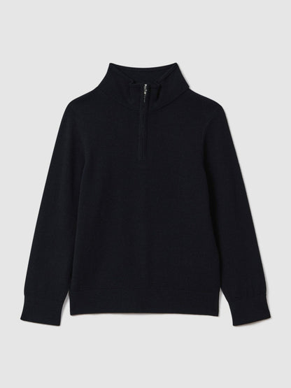 9-13 yrs Wool Half-Zip Funnel Neck Jumper in Navy Children & Baby | Reiss