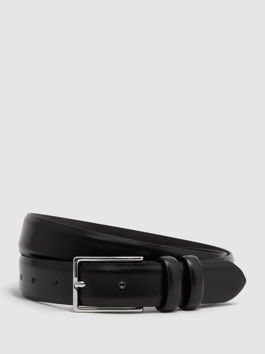 Smooth Leather Belt in Black Men | Reiss