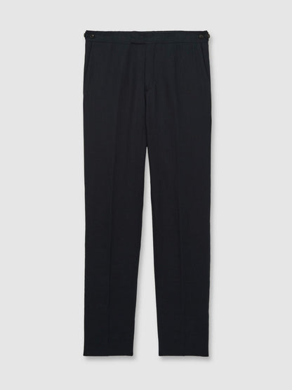 Slim Fit Linen Adjuster Trousers in Navy Men | Reiss