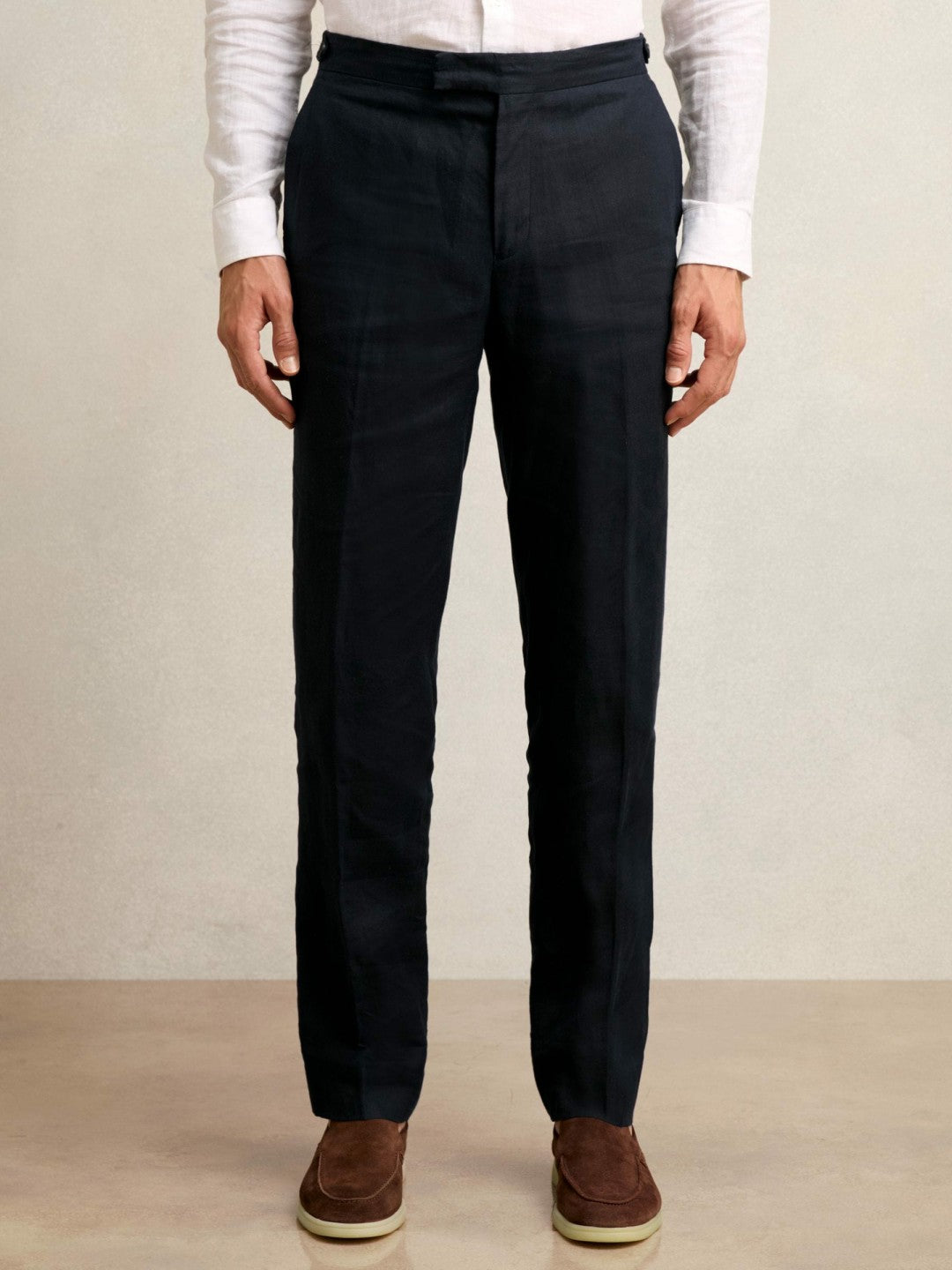 Slim Fit Linen Adjuster Trousers in Navy Men | Reiss