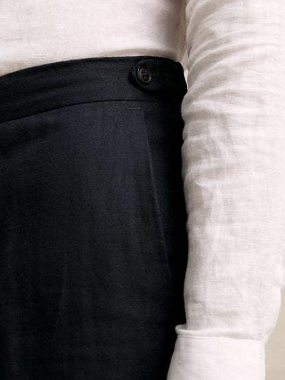 Slim Fit Linen Adjuster Trousers in Navy Men | Reiss