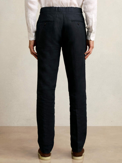 Slim Fit Linen Adjuster Trousers in Navy Men | Reiss