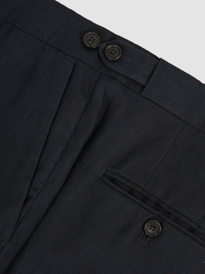 Slim Fit Linen Adjuster Trousers in Navy Men | Reiss