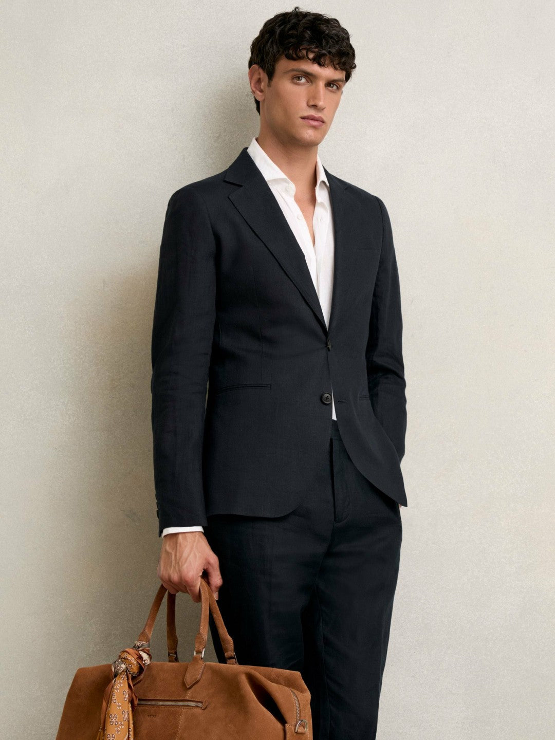 Slim-Fit Single Breasted Linen Blazer in Navy Men | Reiss