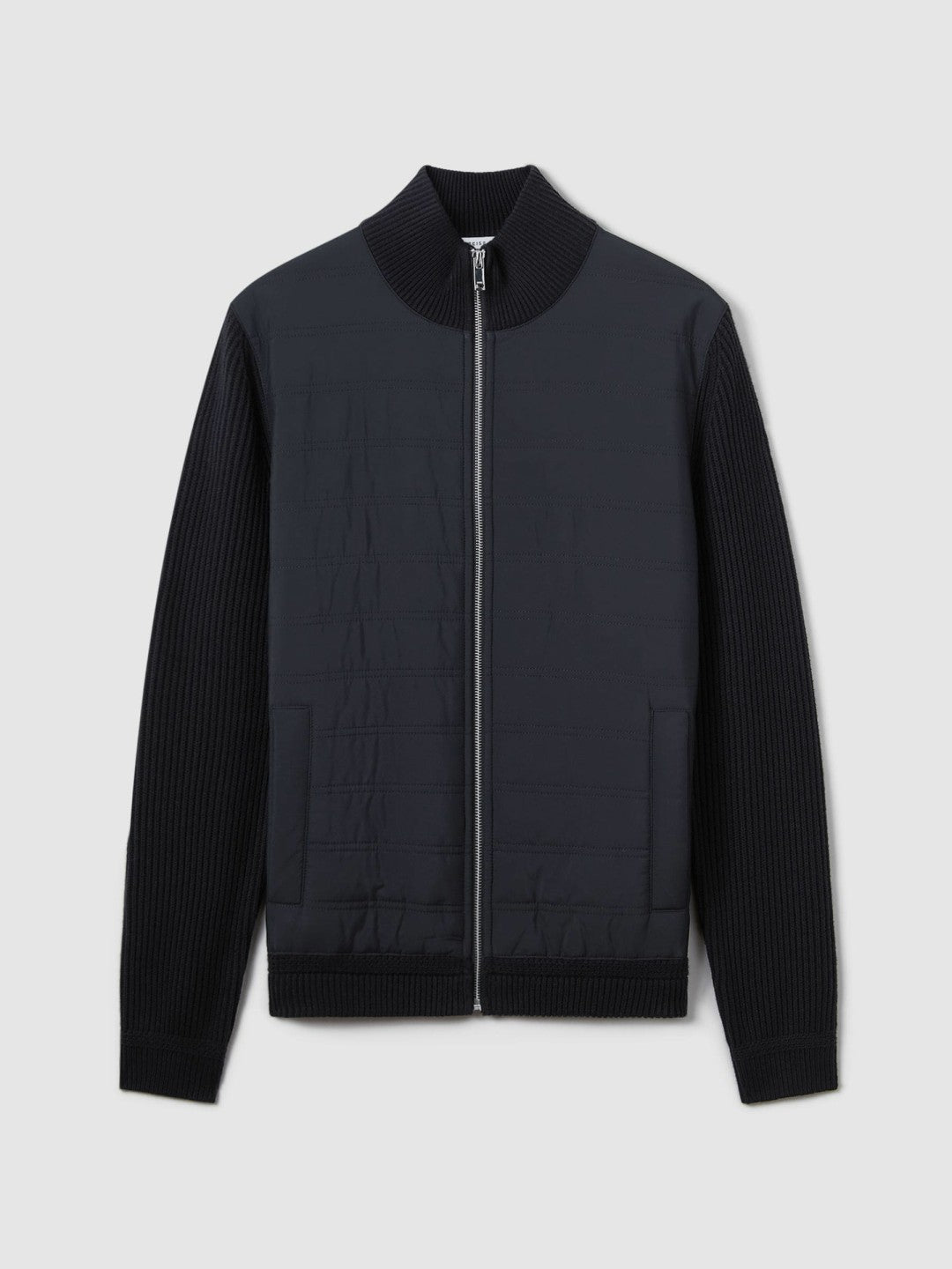 Hybrid Quilt and Knit Zip-Through Jacket in Navy Men | Reiss