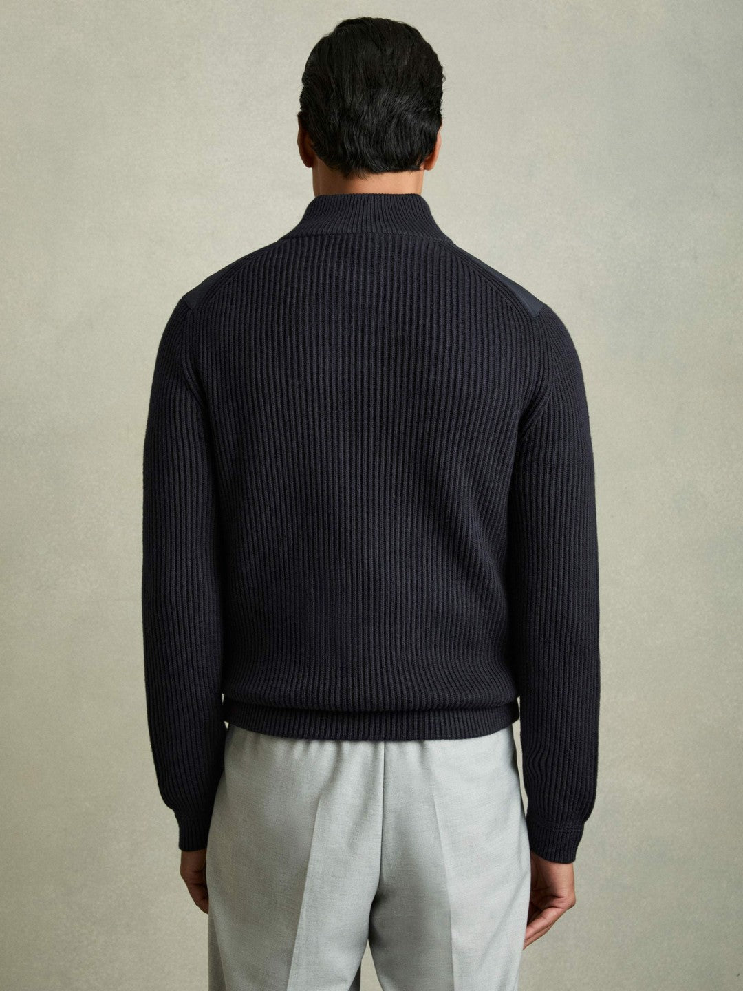 Hybrid Quilt and Knit Zip-Through Jacket in Navy Men | Reiss