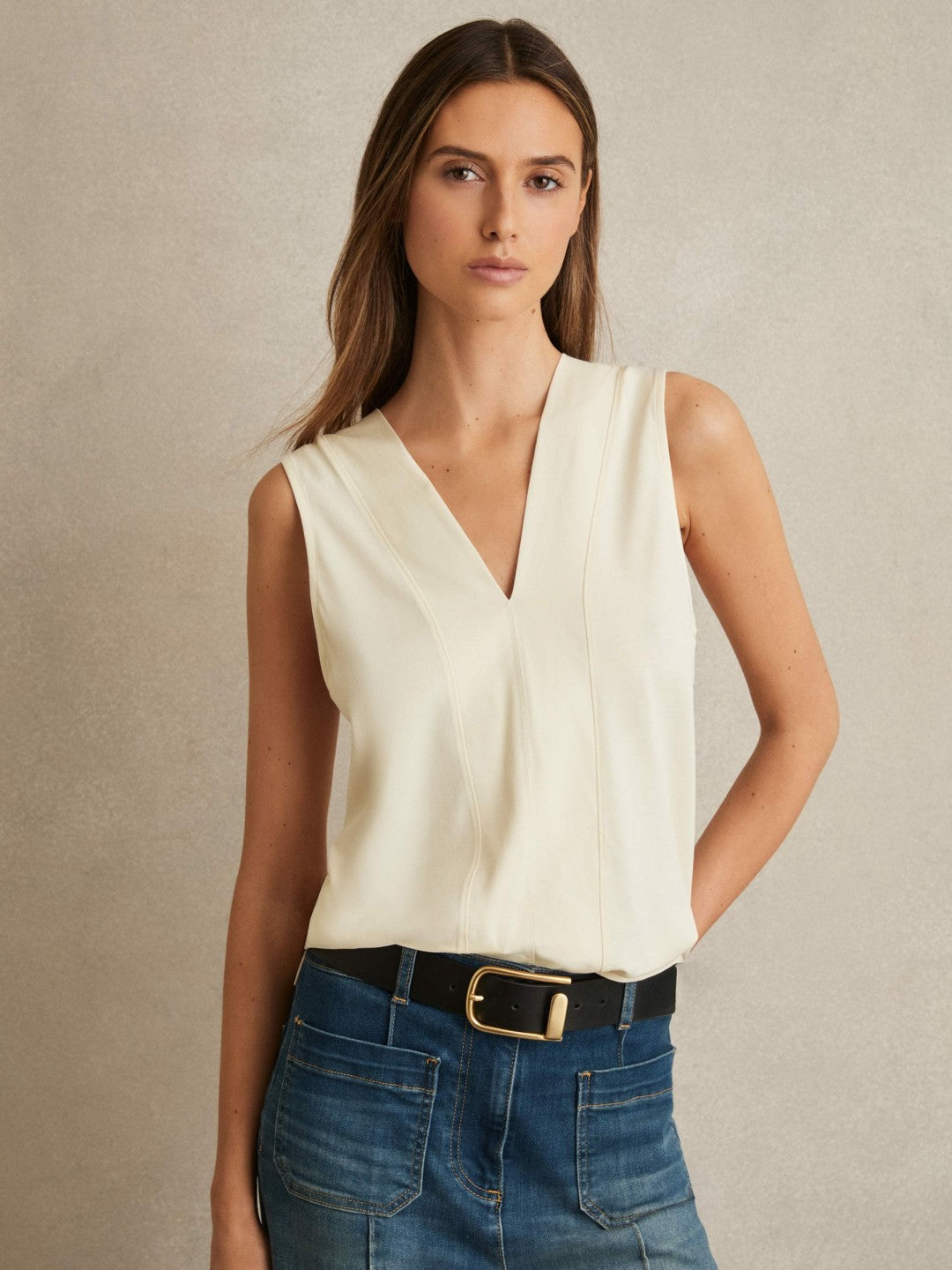 V-Neck Shell Top in Ivory Women | Reiss