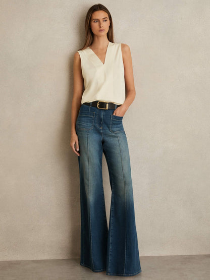 V-Neck Shell Top in Ivory Women | Reiss