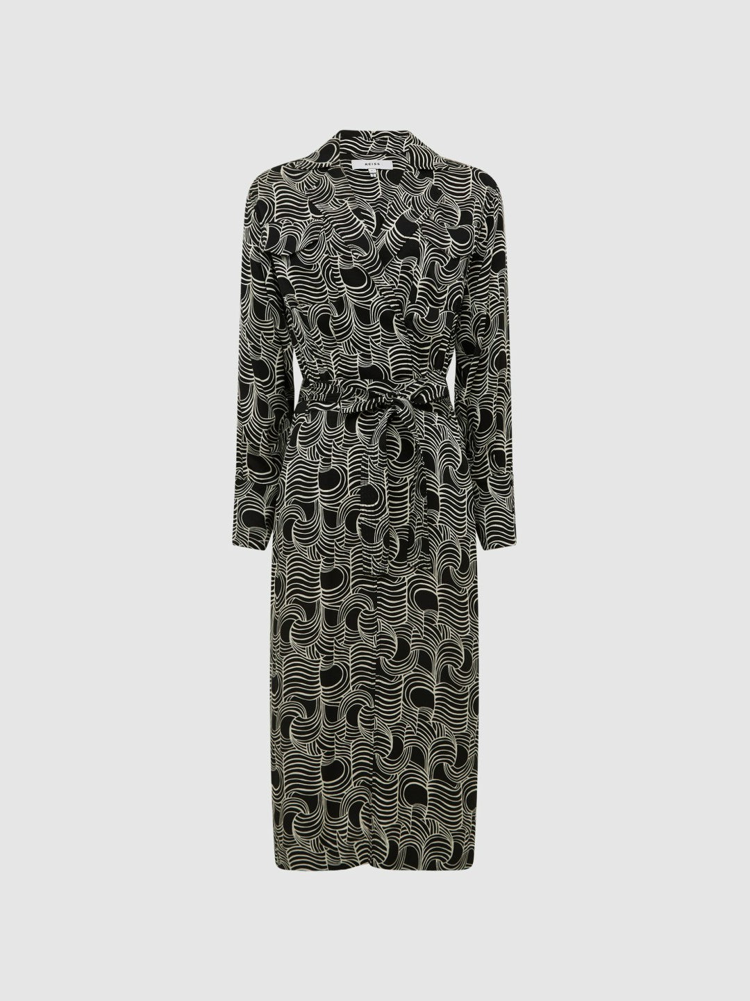Swirl Print Midi Dress in Black/Cream Women | Reiss