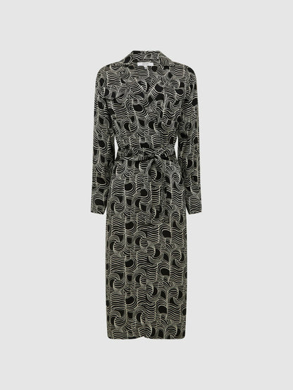 Swirl Print Midi Dress in Black/Cream Women | Reiss