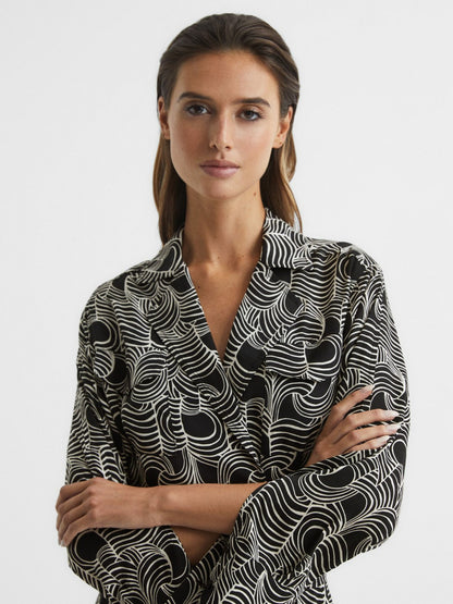 Swirl Print Midi Dress in Black/Cream Women | Reiss