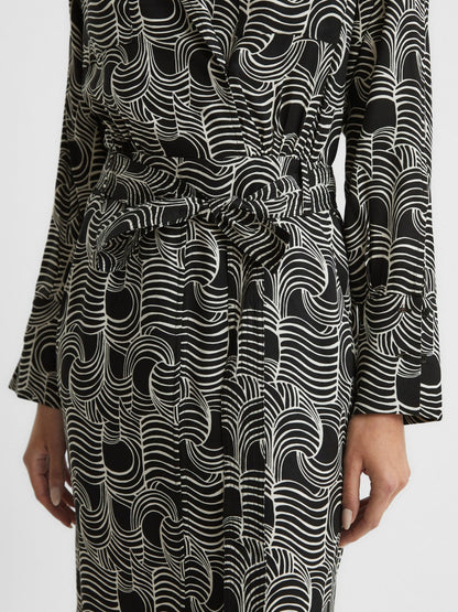 Swirl Print Midi Dress in Black/Cream Women | Reiss