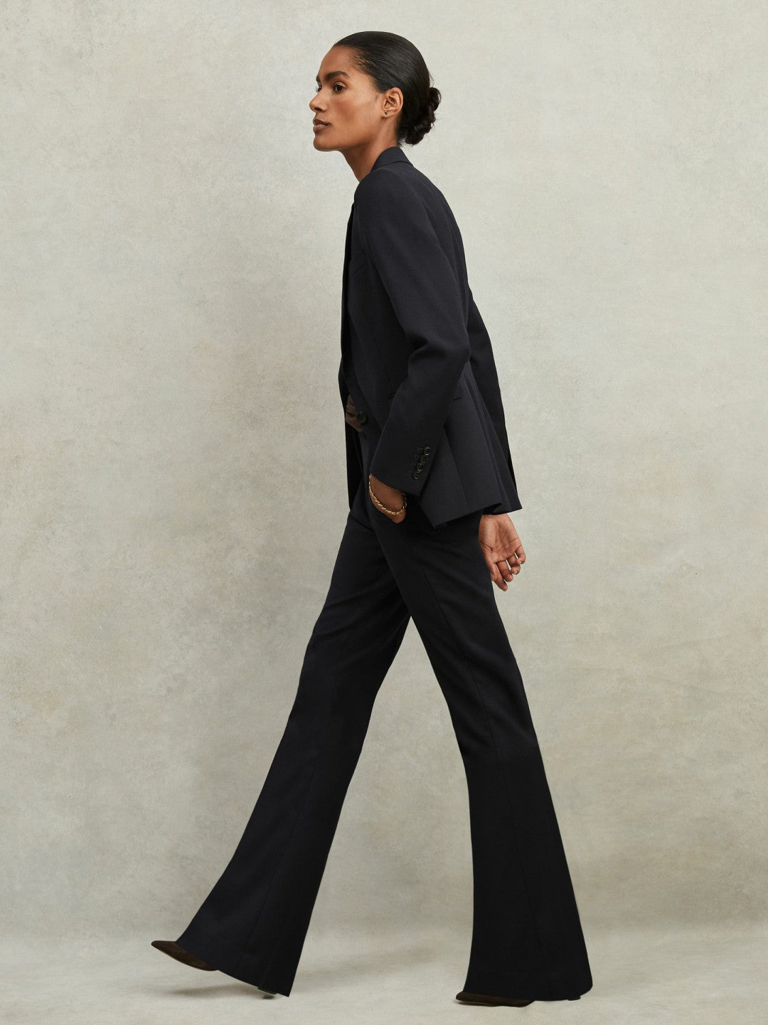 Petite Wool-Blend Tailored Flared Suit Trousers in Navy Women | Reiss