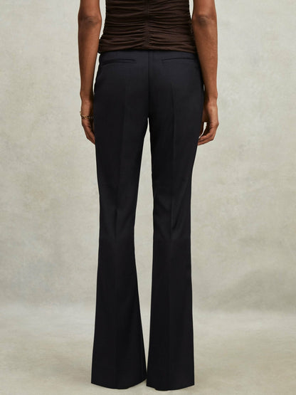 Petite Wool-Blend Tailored Flared Suit Trousers in Navy Women | Reiss
