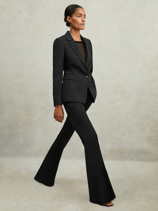 Wool-Blend Tailored Flared Suit Trousers in Black Women | Reiss