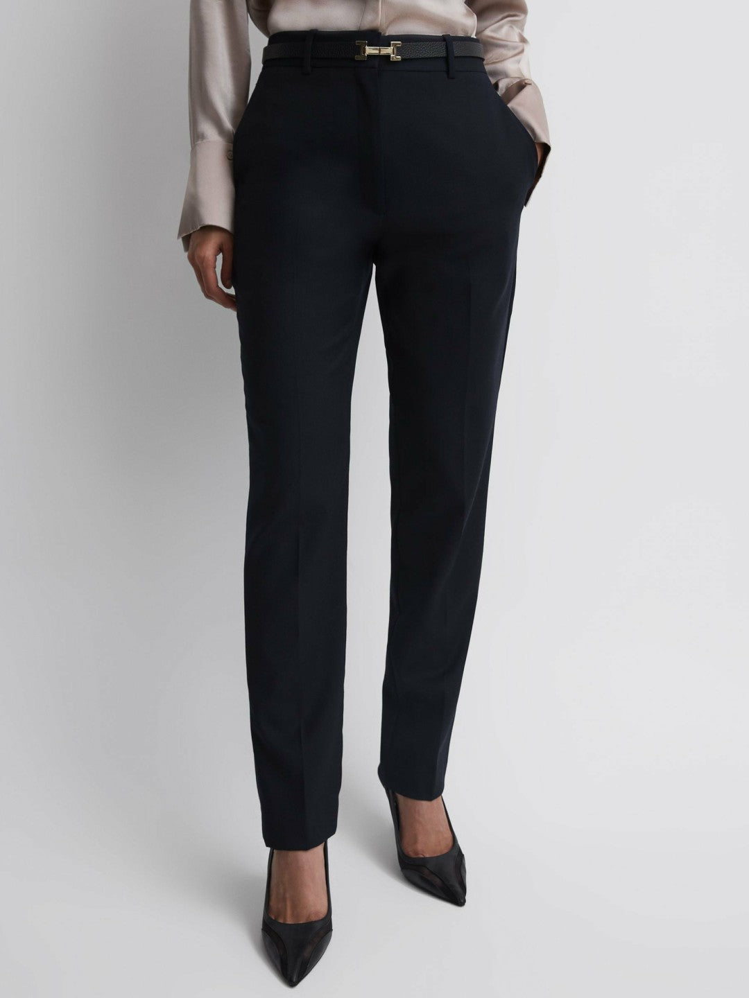 Petite Wool Blend Tapered Suit Trousers in Navy Women | Reiss