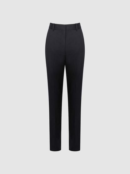 Wool Blend Tapered Suit Trousers in Navy Women | Reiss