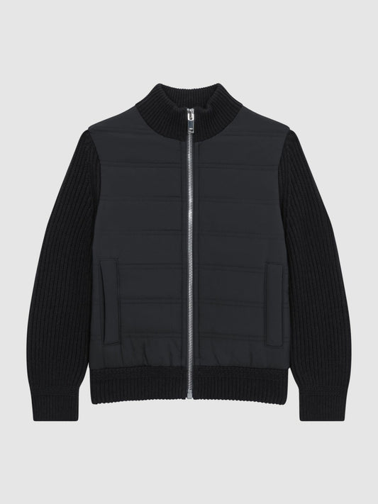 Junior Hybrid Zip Through Quilted Jacket in Navy Children & Baby | Reiss
