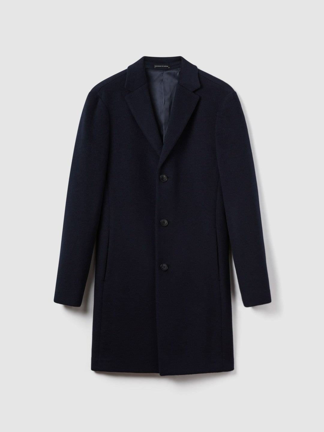 Wool Blend Single Breasted Epsom Overcoat in Navy Men | Reiss
