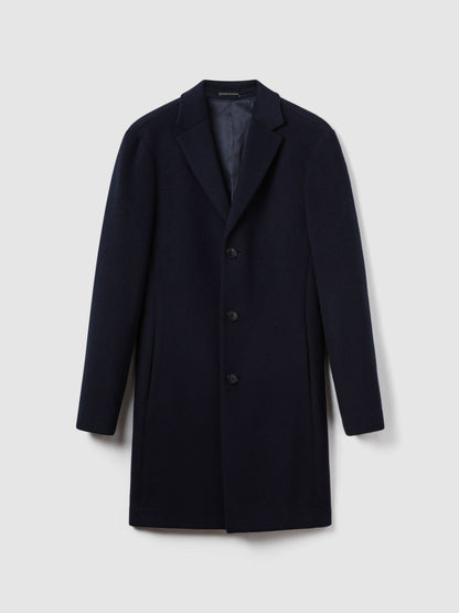 Wool Blend Single Breasted Epsom Overcoat in Navy Men | Reiss