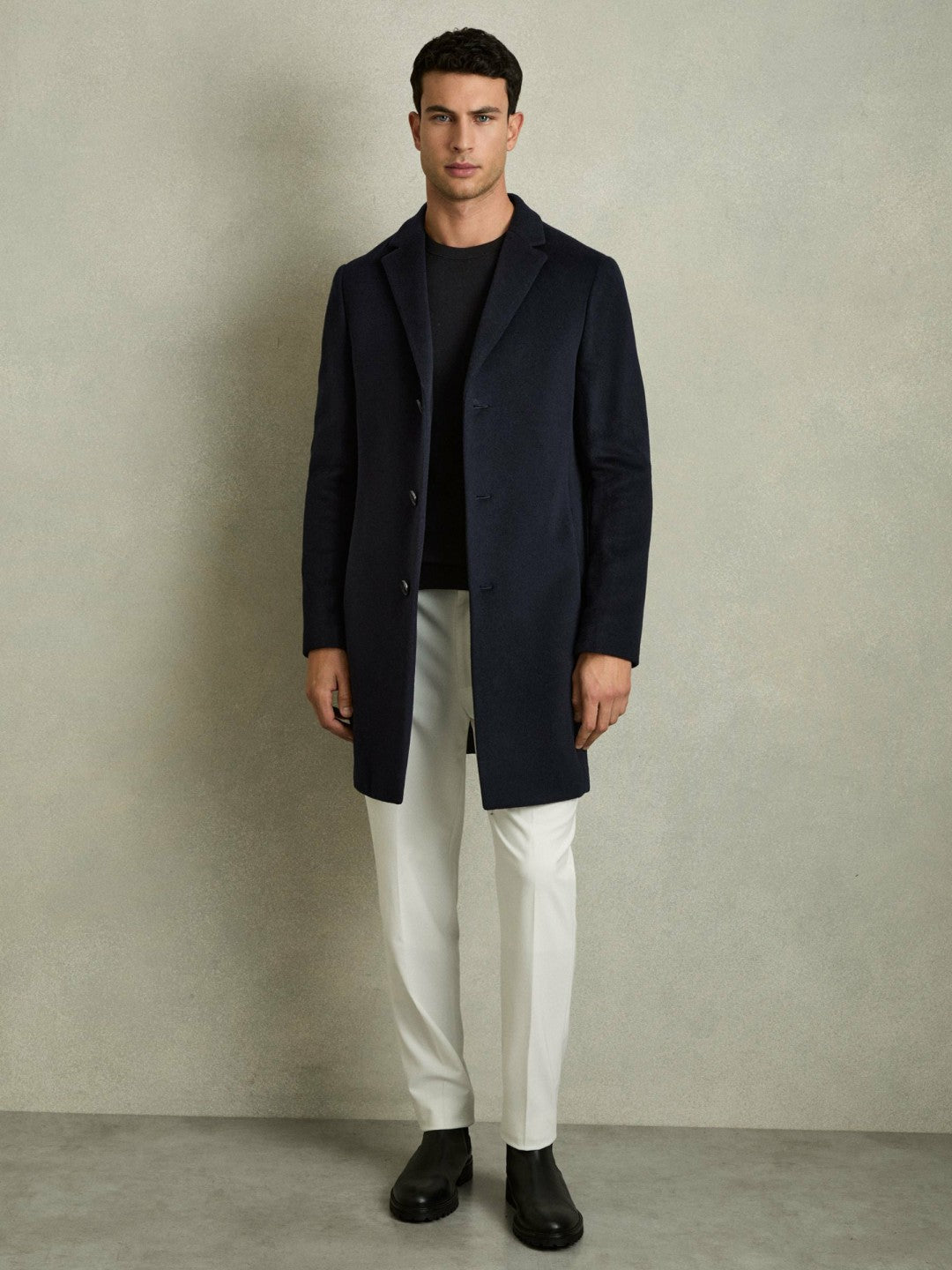 Wool Blend Single Breasted Epsom Overcoat in Navy Men | Reiss