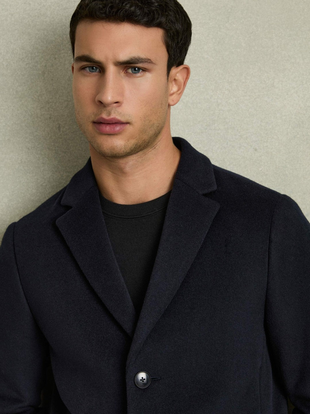Wool Blend Single Breasted Epsom Overcoat in Navy Men | Reiss