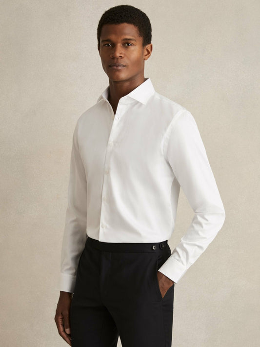 Regular Fit Cotton Sateen Striped Shirt in White Men | Reiss