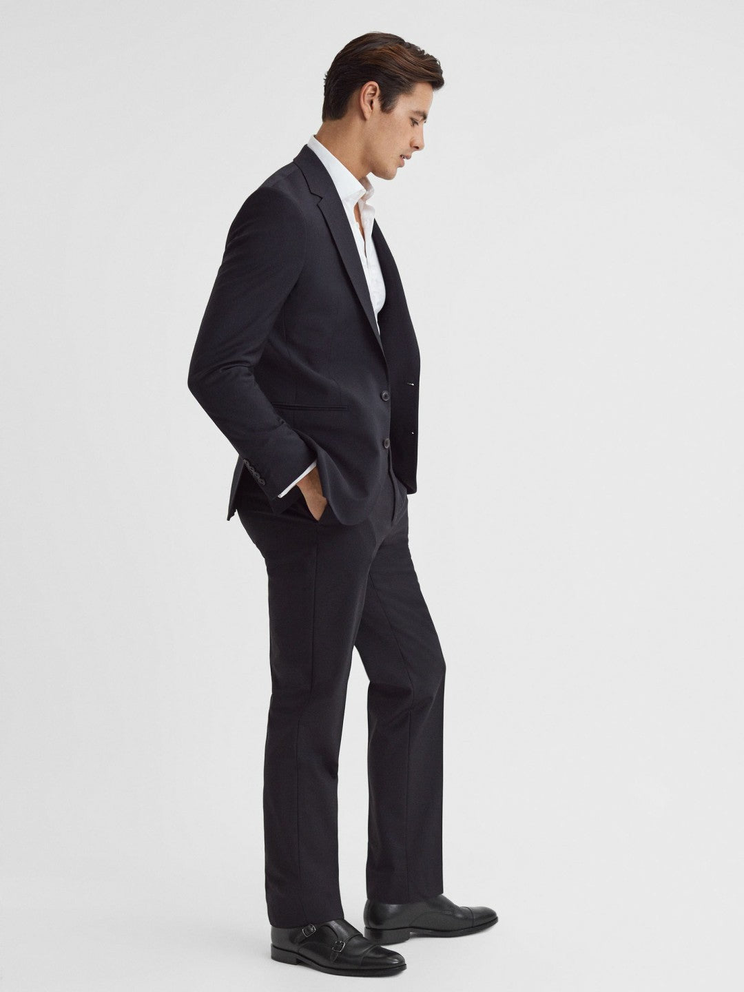 Leather Double Monk Strap Shoes in Black Men | Reiss