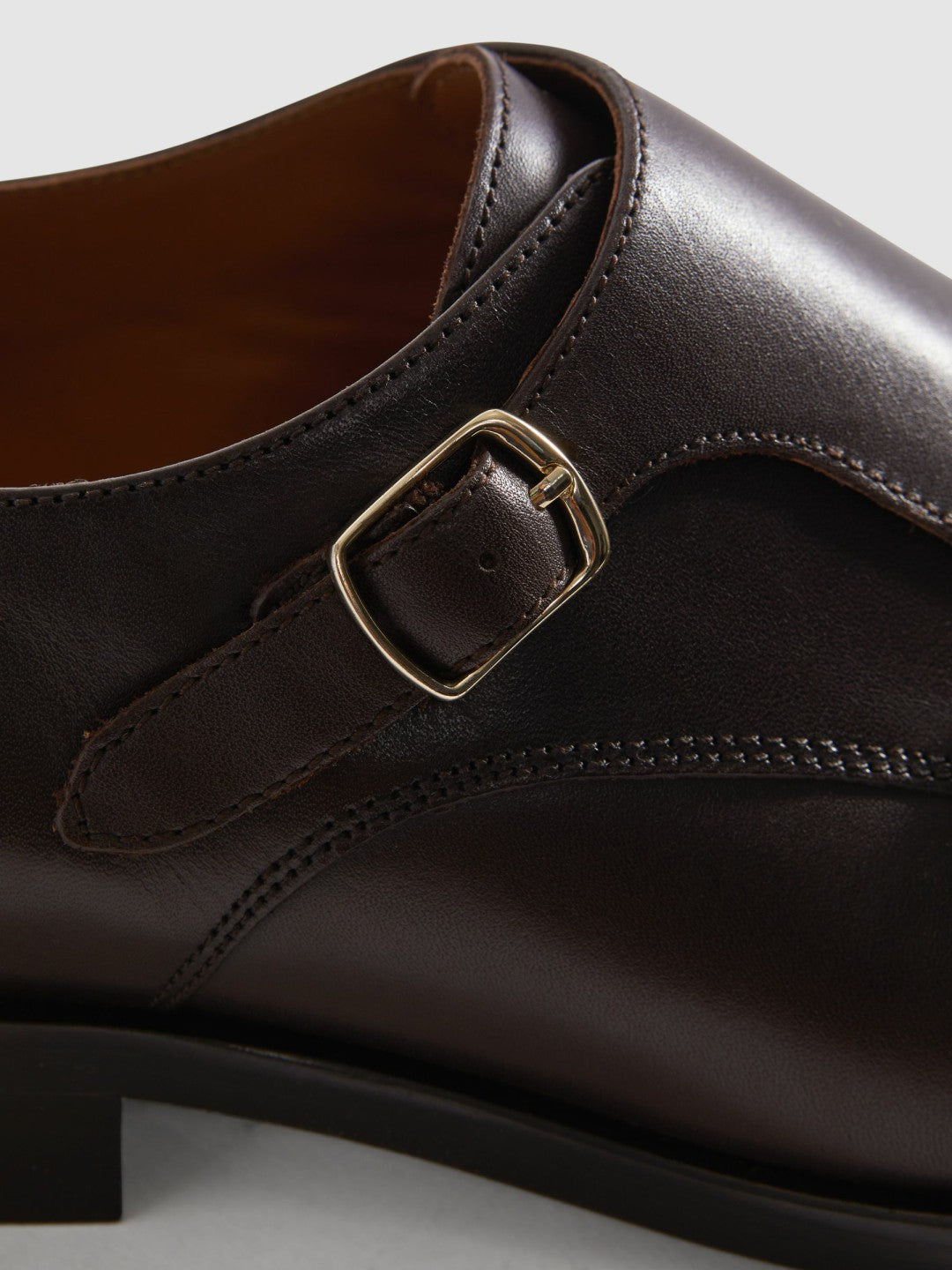 Leather Double Monk Strap Shoes in Dark Brown Men | Reiss