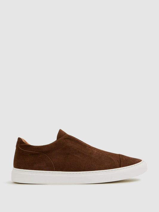 Harrys London Suede Slip On Trainers in Dark Bark Brown Men | Reiss