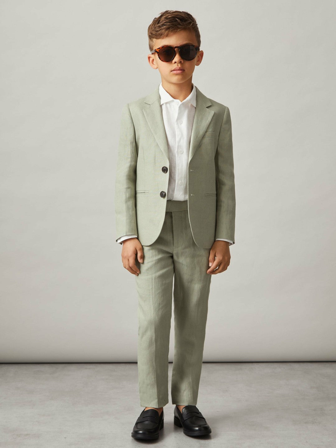 9-13 yrs Slim Fit Linen Adjustable Trousers in Apple Children & Baby | Reiss