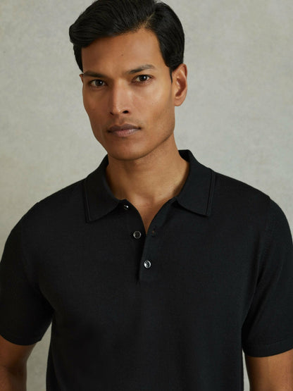 Merino Wool Polo Shirt in Black Men | Reiss