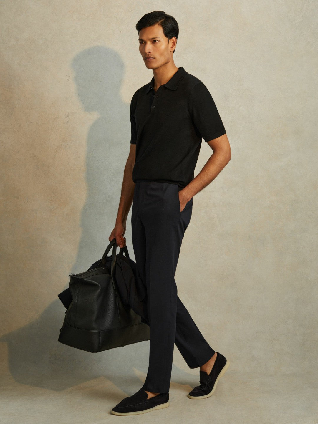 Merino Wool Polo Shirt in Black Men | Reiss