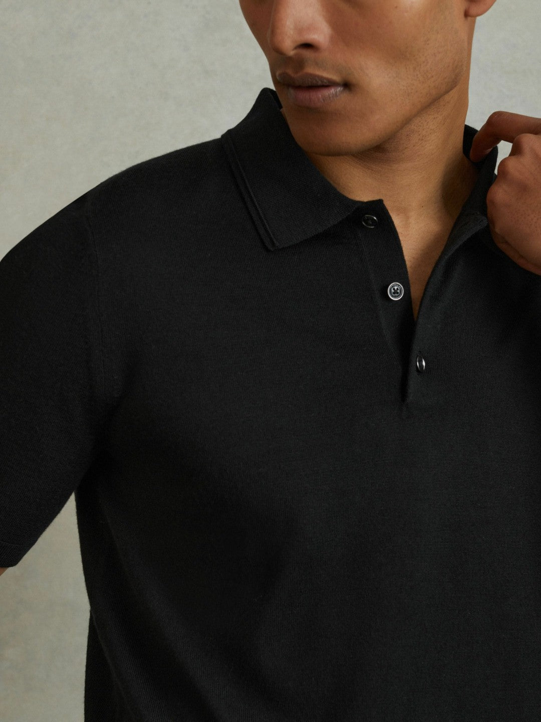 Merino Wool Polo Shirt in Black Men | Reiss