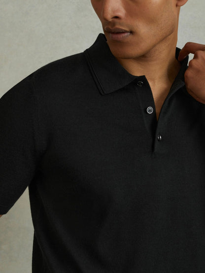 Merino Wool Polo Shirt in Black Men | Reiss