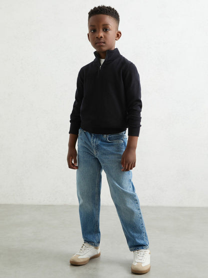 9-13 yrs Merino Wool Half-Zip Funnel Neck Jumper in Navy Children & Baby | Reiss