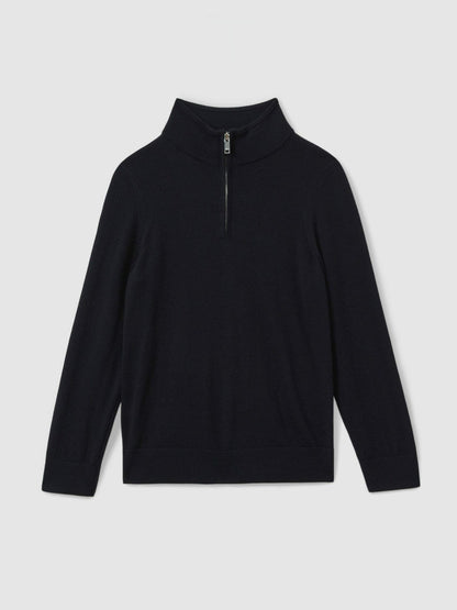 9-13 yrs Merino Wool Half-Zip Funnel Neck Jumper in Navy Children & Baby | Reiss