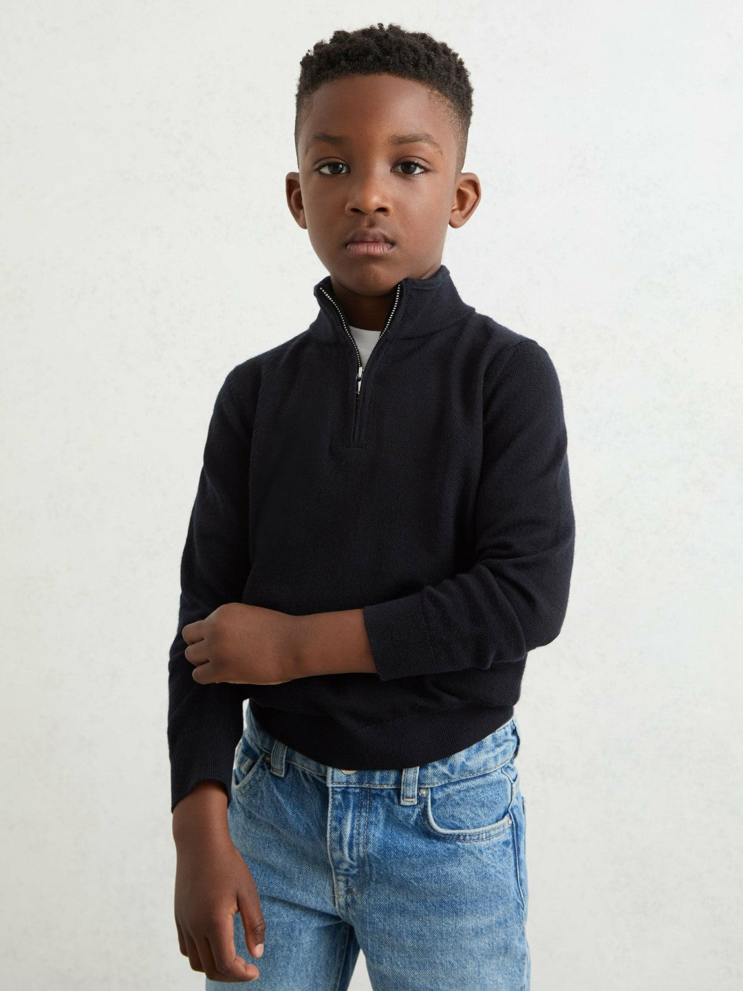 9-13 yrs Merino Wool Half-Zip Funnel Neck Jumper in Navy Children & Baby | Reiss