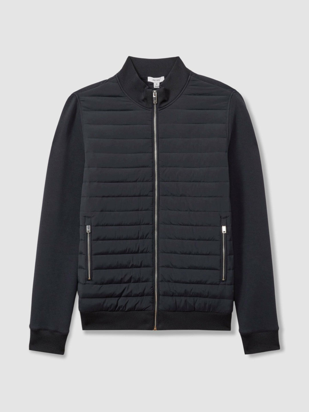Hybrid Quilt and Knit Zip-Through Jacket in Navy Men | Reiss
