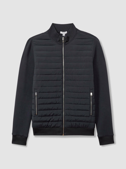 Hybrid Quilt and Knit Zip-Through Jacket in Navy Men | Reiss