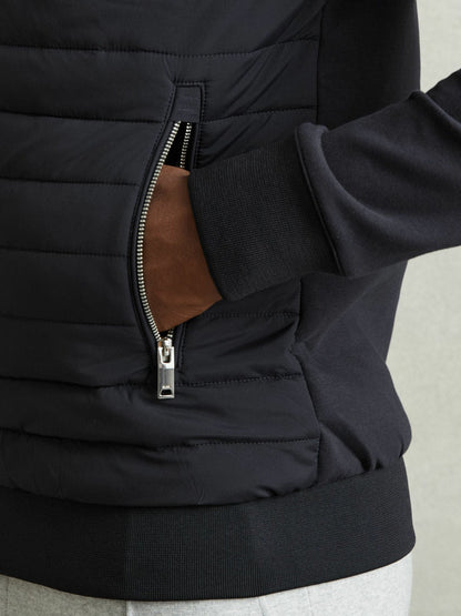 Hybrid Quilt and Knit Zip-Through Jacket in Navy Men | Reiss