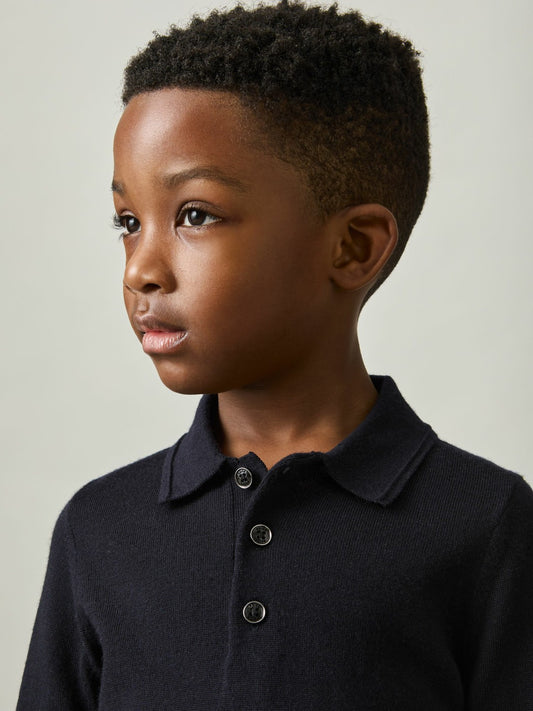 9-14 yrs Merino Wool Polo Shirt in Navy Children & Baby | Reiss