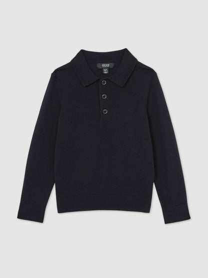 9-14 yrs Merino Wool Polo Shirt in Navy Children & Baby | Reiss