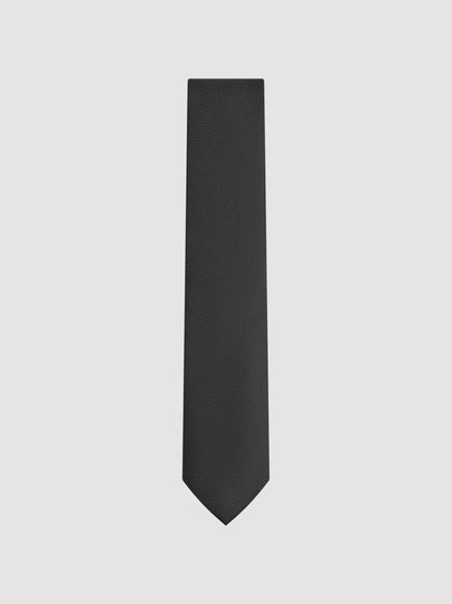 Textured Silk Blend Tie in Black Men | Reiss