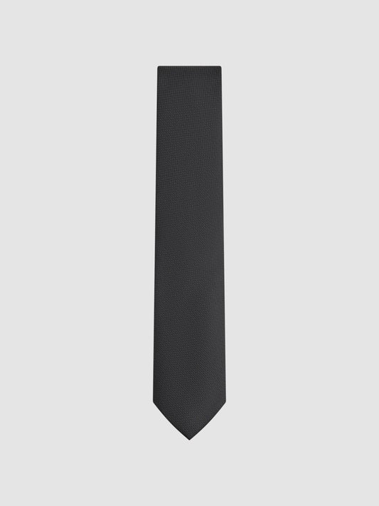 Textured Silk Blend Tie in Black Men | Reiss